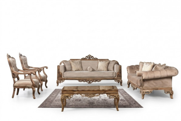 Barock Wunnzëmmer Miwwel Set Couch Sofa Polstersëtzung Dësch 5 Stéck.