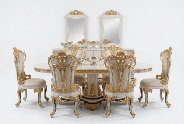 Luxus Canapé Miwwel Iessdësch Barock Iessensemble Grupp Dësch + 6x Stull