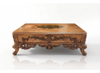 Barock-Couchtisch, gëllfaarweg, geschnëtzt Been, Dësch, Holz, Wunnzëmmer