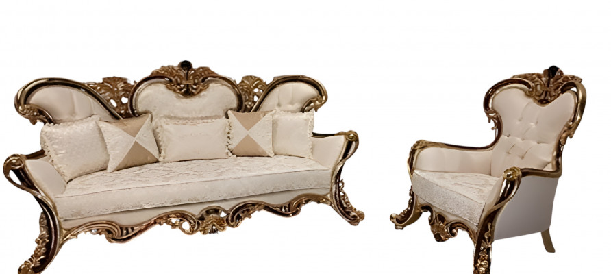 Polsterset Chesterfield 3+1 Sëtz + Couchtisch Holz Barock Rokoko