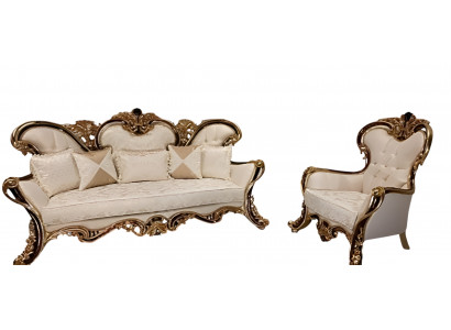 Polsterset Chesterfield 3+1 Sëtz + Couchtisch Holz Barock Rokoko