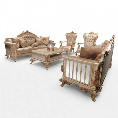Klassesch Barock Rokoko Chesterfield 5-deel Couchtisch Beige Sofa Miwwelen