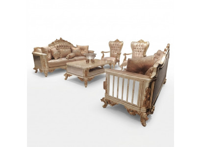 Klassesch Barock Rokoko Chesterfield 5-deel Couchtisch Beige Sofa Miwwelen