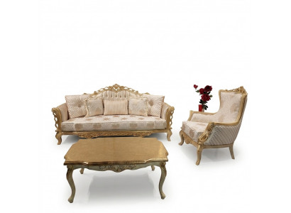Canapéset Sofa 3+1 Plaz Sessel Dësch geschnëtzt Been Couchdësch 3tlg.