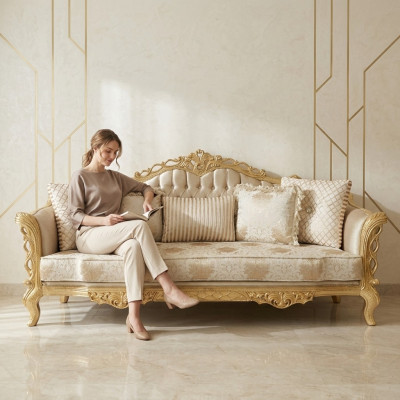 Chesterfield Sofa Barock Canapé Holz Samt Dräisitzer Klassesch Sofas Miwwelen