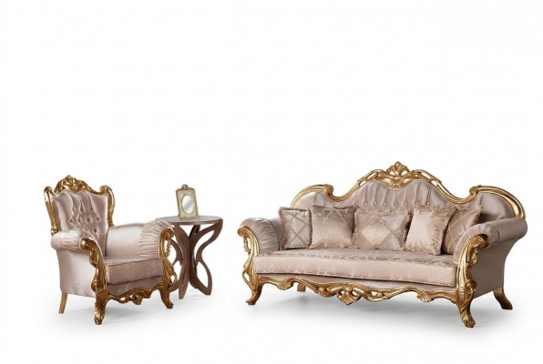 Canapé-Set 3+1 Sëtz Couch Polster Miwwelen Set Garnitur Klassesch Sëtzmiwwelen
