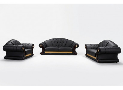 Ledersofa 3-Deeler Set Garnitur Sofa Couchgrupp Garnituren Wunnzëmmer