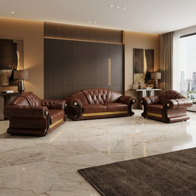 Brong Chesterfield Lieder Sofa Couch Set 3+2+1 Gruppe