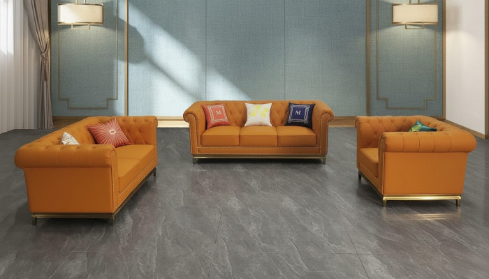 Chesterfield Wunnzëmmer Canapé Sofa Set Luxus Garnitur 3+2+1 Orange Nei