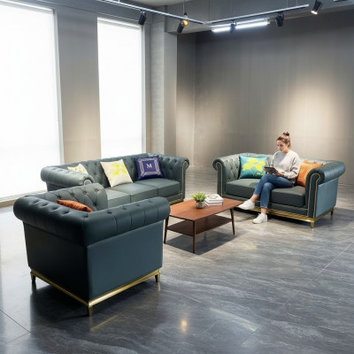 Chesterfield Wunnzëmmer Canapé Sofa Set Luxus Garnitur 3+2+1 Grupp Neit