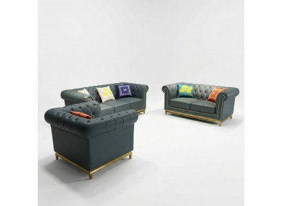 Chesterfield Wunnzëmmer Canapé Sofa Set Luxus Garnitur 3+2+1 Grupp Neit