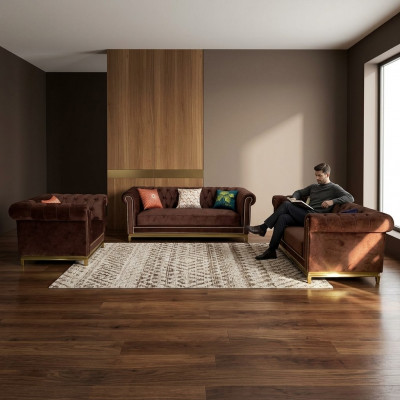 Sofa Garnitur Chesterfield mat Metall Luxus Couche Textil Polster Miwwel