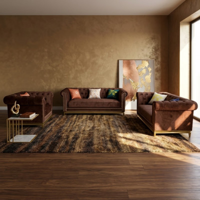 Sofa Garnitur Chesterfield mat Metall Luxus Couche Textil Polster Miwwel