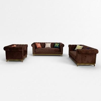 Sofa Garnitur Chesterfield mat Metall Luxus Couche Textil Polster Miwwel