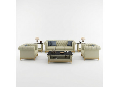 Chesterfield Canapé-Set Couch Gepolstert Miwwel Set 3+2+1 Ledersofa 3-Teile-Set