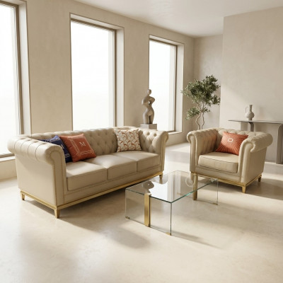 Luxus Canapé Beige Canapé-Set Canapéë Sesselen 3+1 Sëtz Stoff Design