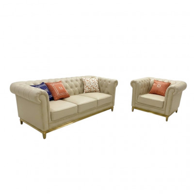 Luxus Canapé Beige Canapé-Set Canapéë Sesselen 3+1 Sëtz Stoff Design