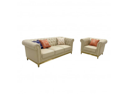 Luxus Canapé Beige Canapé-Set Canapéë Sesselen 3+1 Sëtz Stoff Design
