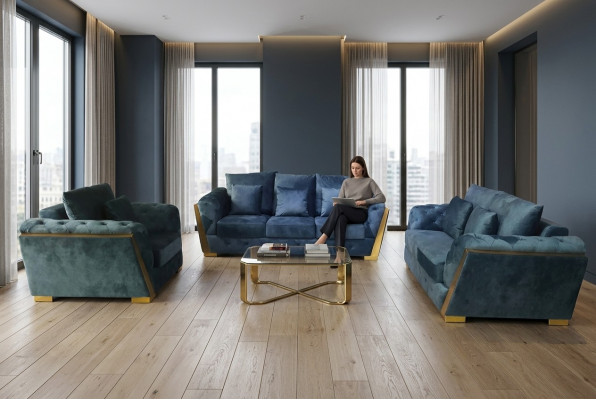 Sofagarnitur Chesterfield Canapé-Set 3+2+1 Miwwelen Stoff Sofa Canapéë 3-Deeler.