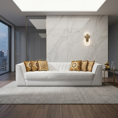 Wäiss Luxus Canapé Medusa mat gëllene Käpp Sofa Dräisëtzer Canapéen Lieder