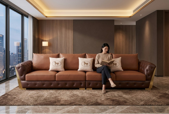 Modern Fënnef-Sëtzer Luxus Wunnzëmmer Sofa Chesterfield Design Canapé