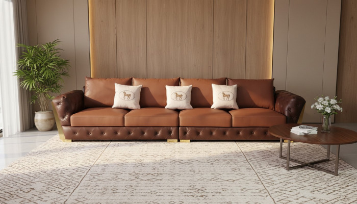 Modern Fënnef-Sëtzer Luxus Wunnzëmmer Sofa Chesterfield Design Canapé