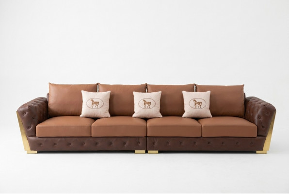 Modern Fënnef-Sëtzer Luxus Wunnzëmmer Sofa Chesterfield Design Canapé