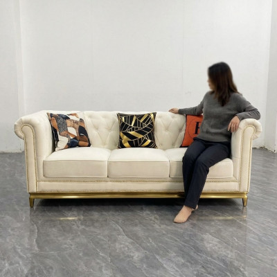 Chesterfield Textil Canapé Sofa 3 Sëts Sëtz Canapéën Sofae Polster Nei