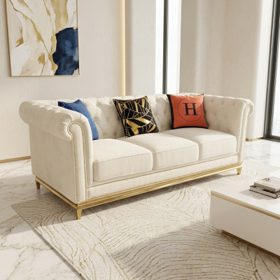 Chesterfield Textil Canapé Sofa 3 Sëts Sëtz Canapéën Sofae Polster Nei