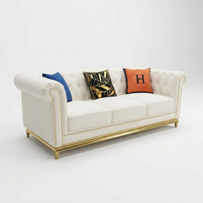 Chesterfield Textil Canapé Sofa 3 Sëts Sëtz Canapéën Sofae Polster Nei