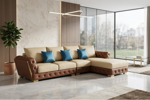 Ledercouch Sofa Luxus Couch Polstersëtzmöbler Beige Design Eckgarnitur Mébelen