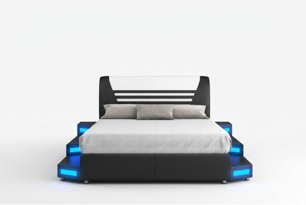 Luxus Liederbett mat Beliichtung aus Lieder, Schlofkummerbett 180x200 Miwwelen Better