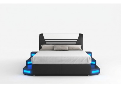 Luxus Liederbett mat Beliichtung aus Lieder, Schlofkummerbett 180x200 Miwwelen Better