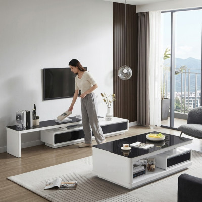 Schwaarz Wäisse TV-Ständer Luxus Kommode Glas Säitenschaf Living Zëmmer Miwwelen