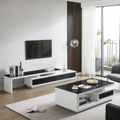 Schwaarz Wäisse TV-Ständer Luxus Kommode Glas Säitenschaf Living Zëmmer Miwwelen