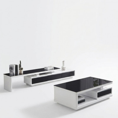 Schwaarz Wäisse TV-Ständer Luxus Kommode Glas Säitenschaf Living Zëmmer Miwwelen