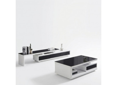 Schwaarz Wäisse TV-Ständer Luxus Kommode Glas Säitenschaf Living Zëmmer Miwwelen