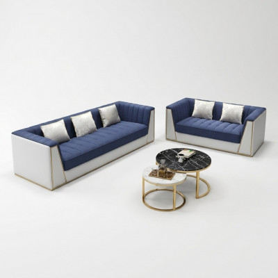 Blo-wäiss Modern Sofa-Garnitur 3+2 Wunnzëmmer Sëtzer Luxus Canapéen