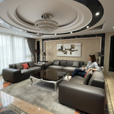 Schwaarz Premium Sofagarnitur 3+3+3 Sëtzer Luxus Wunnzëmmer Miwwel Kanapé.