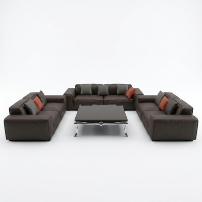 Schwaarz Premium Sofagarnitur 3+3+3 Sëtzer Luxus Wunnzëmmer Miwwel Kanapé.