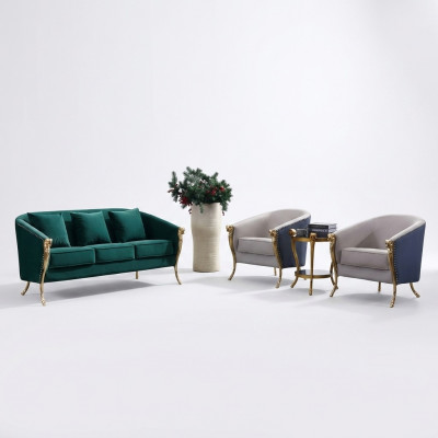 Luxus Sofagarnitur 3+1+1 Sëtzer Gréng Sëtzméiwer Wunnzëmmer Miwwel Modern