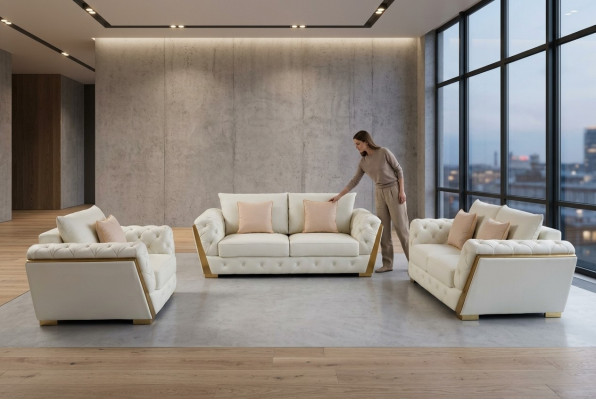 Sofa Canapé Garnitur Miwwelen 3 tlg. Set Sofa-Einrichtung Canapéen