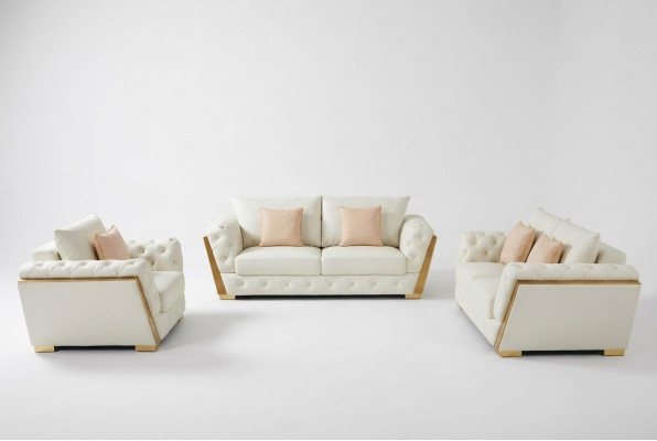 Sofa Canapé Garnitur Miwwelen 3 tlg. Set Sofa-Einrichtung Canapéen