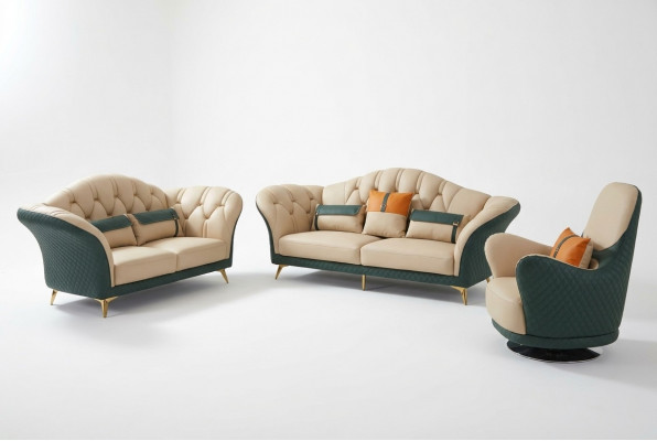 Chesterfield Garnitur Set Polster Miwwelen 3tlg. Garniture Ledersofa Nei