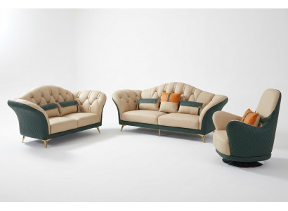 Chesterfield Garnitur Set Polster Miwwelen 3tlg. Garniture Ledersofa Nei