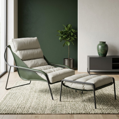 Set vu Sesselen + Hocker Luxus Relax Eenzelmiwwel Still Fousshocker 2 Deeler.