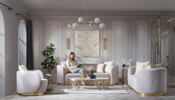Luxus Sofa Oval Sofagarnitur Set Polster Miwwelen 3+2+1 Samett Textil 3tlg.