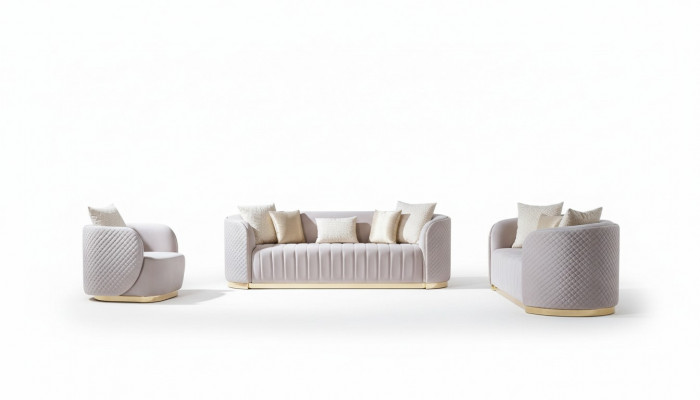 Luxus Sofa Oval Sofagarnitur Set Polster Miwwelen 3+2+1 Samett Textil 3tlg.