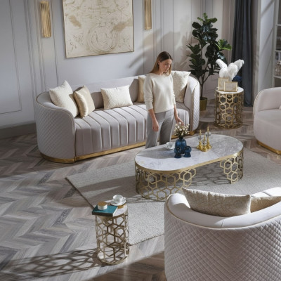 Oval Canapé Drësëtzeger Canapéë Miwwelen Sofa Ariichtung Wunnzëmmer Samett