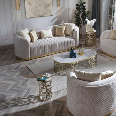 Oval Canapé Drësëtzeger Canapéë Miwwelen Sofa Ariichtung Wunnzëmmer Samett